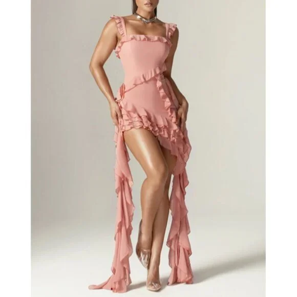 Alieva Lenora Ruffle Mini Dress In Blush Pink XS - Picture 1 of 7